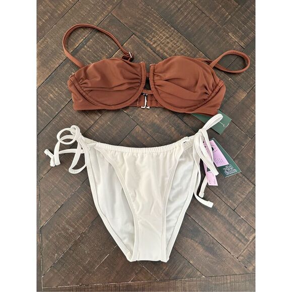 Wild Fable Size Small Brown Top and White Tie Size Bottom Bikini New - Picture 1 of 3